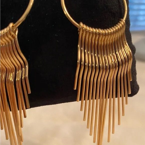 Gold Tone Metal Tassel Drop Fashion Earrings - Picture 4 of 12